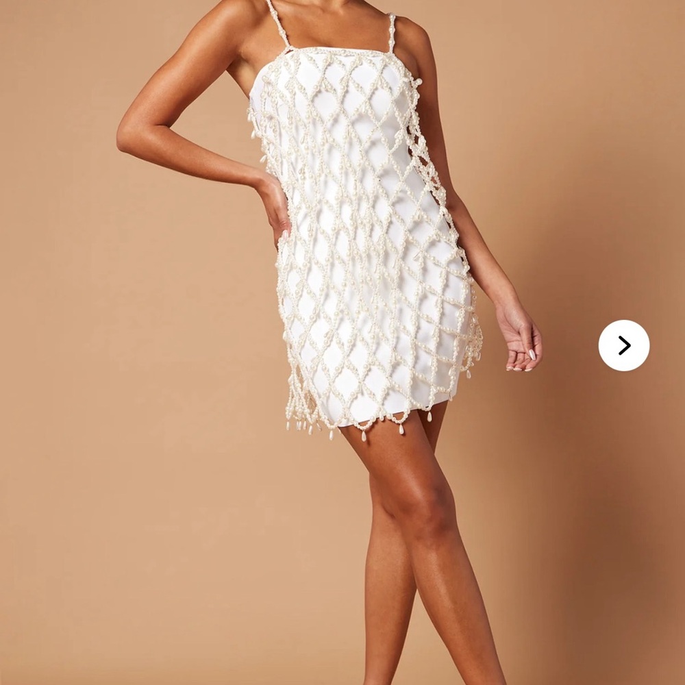 Fashion Nova White Beaded Net Mini Dress